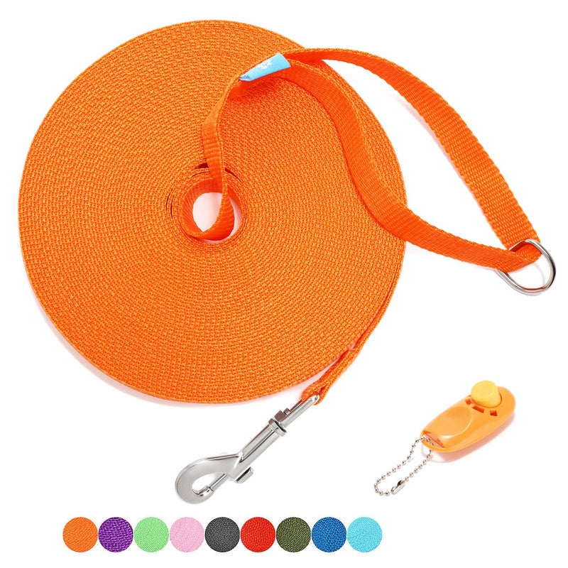 BAAPET 15/20/30/50/100 ft Long Dog Training Leash with Clickers for Small, Medium and Large Dogs or Cats (50 Feet, Orange) - Image 1